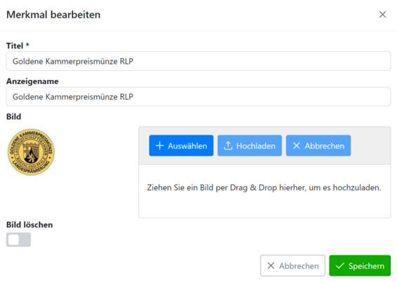 E-Label Wein Merkmal anlegen - Auszeichnungen Besonderheiten