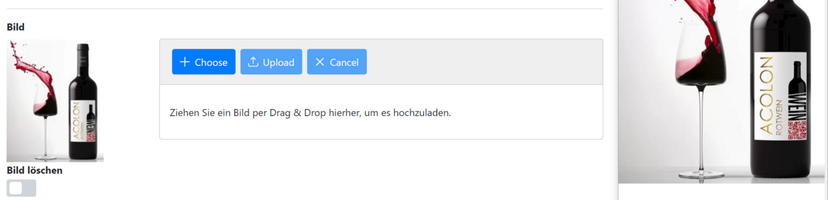 Das Upload Feld für das Produktbild