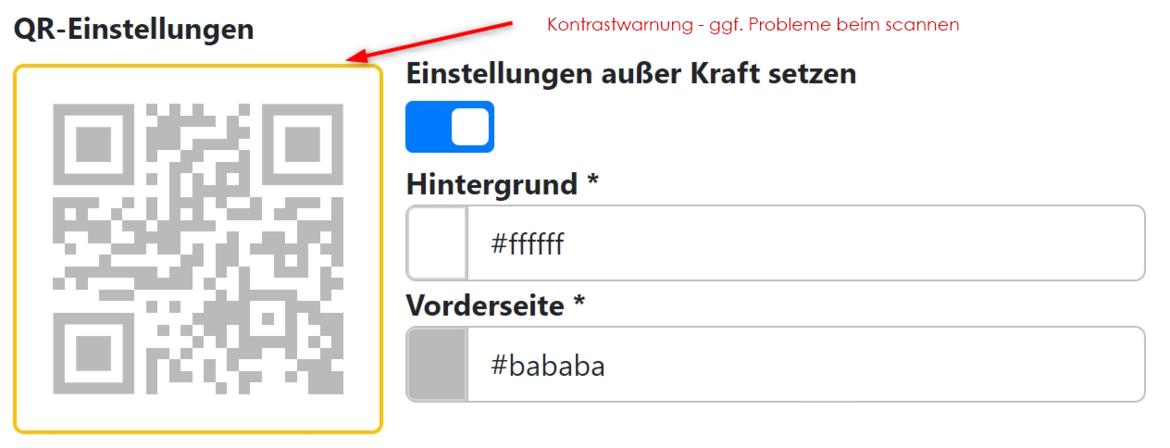 Automatische Kontrastprüfung der gewählten Farben vom QR-Code Automatische Kontrastprüfung der gewählten Farben vom QR-Code