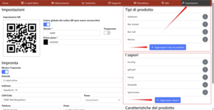 Apri impostazioni: Crea tipi di prodotto e gusti