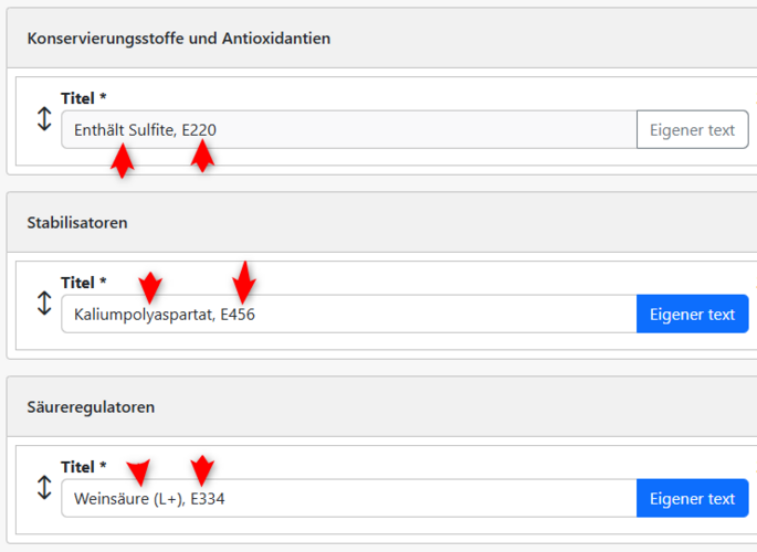 Details with designation and E number