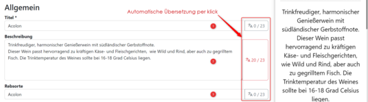 Automatische Übersetzungen mit deepl.com für eigenen Text - Produktname, Beschreibung und Rebsorte