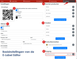 Basisinstellingen in de E Label Editor