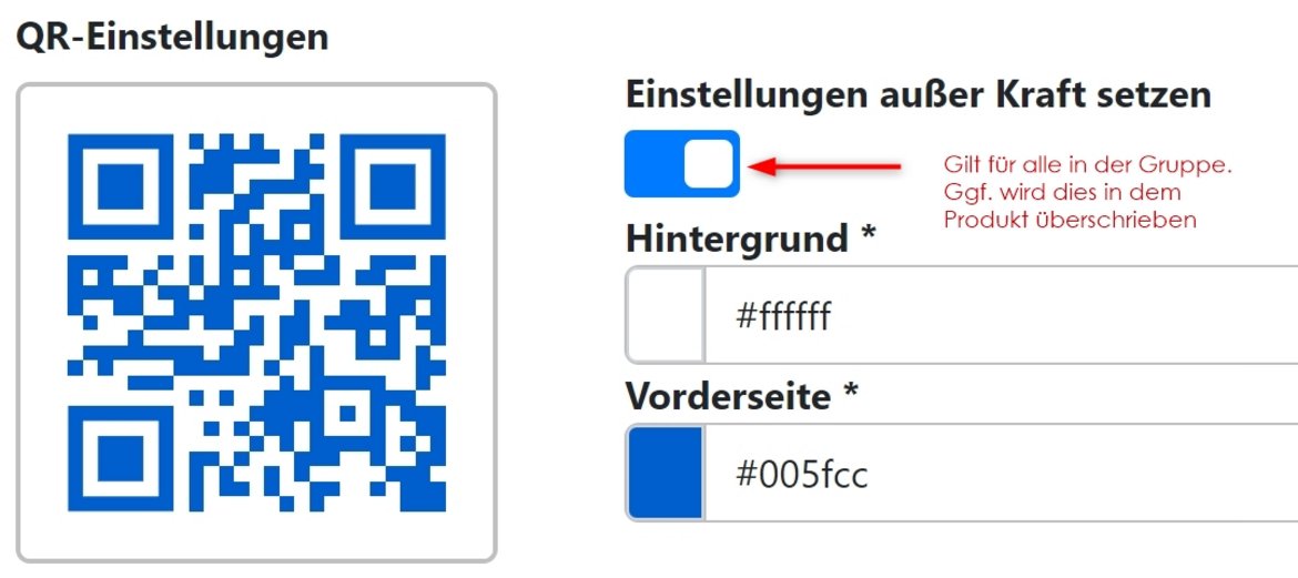 Farbeinstellung pro Produktgruppe Farbeinstellung pro Produktgruppe