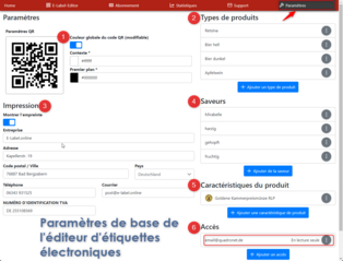 Paramètres de base dans l'éditeur d'étiquettes électroniques