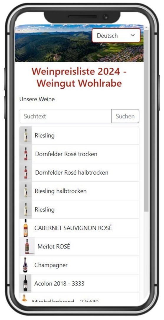 Sammel QR Code / Scanngruppe die Anzeige nach dem Scannen, jeder Wein kann einzeln angeschaut werden. Ideal für Preislisten und Flyer.