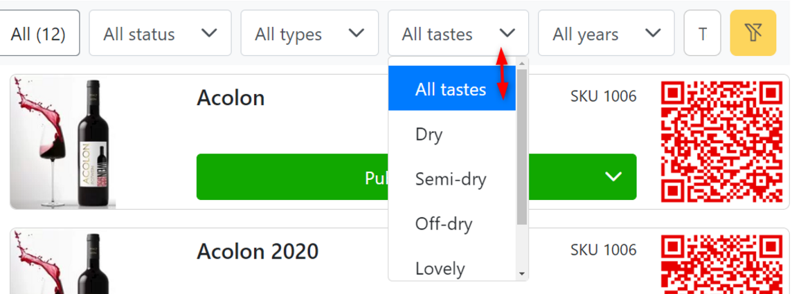 E-labels filter by taste