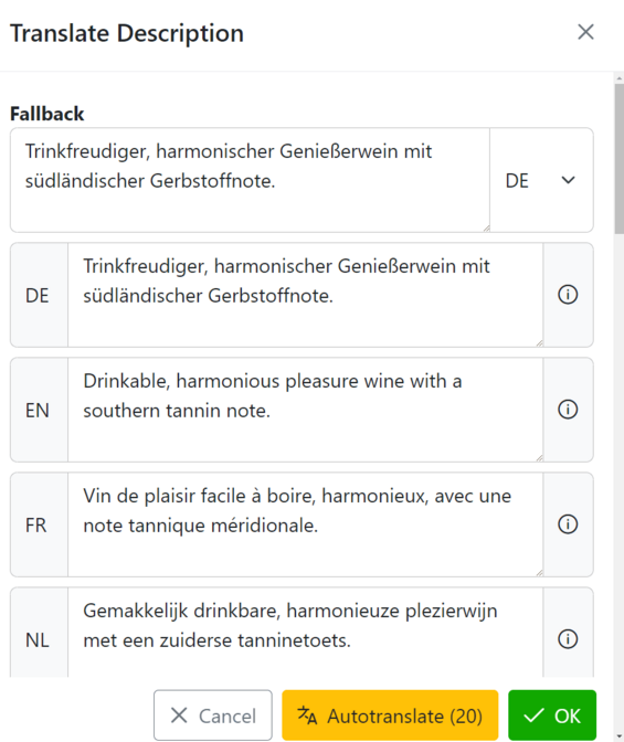 Der Titel, die Beschreibung und die Rebsorte können automatisch übersetzt werden. Der professionelle Übersetzungsdienst von Deepl.com wird verwendet. Der Titel, die Beschreibung und die Rebsorte können automatisch übersetzt werden. Der professionelle Übersetzungsdienst von Deepl.com wird verwendet.