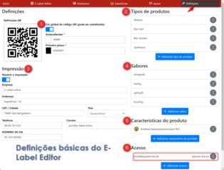Definições básicas no Editor de Etiquetas E