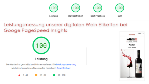 Herausragende Geschwindigkeit und Qualität unserer digitalen EU Wein Labels garantieren auch bei schlechten Internetverbindungen die Aufrufbarkeit des E-Labels