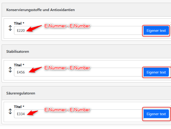 Specifications only with E-number