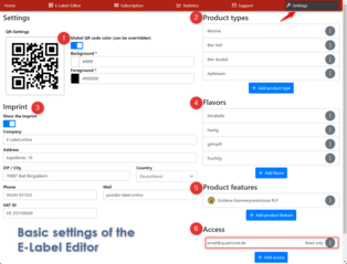 Basic settings in the E Label Editor