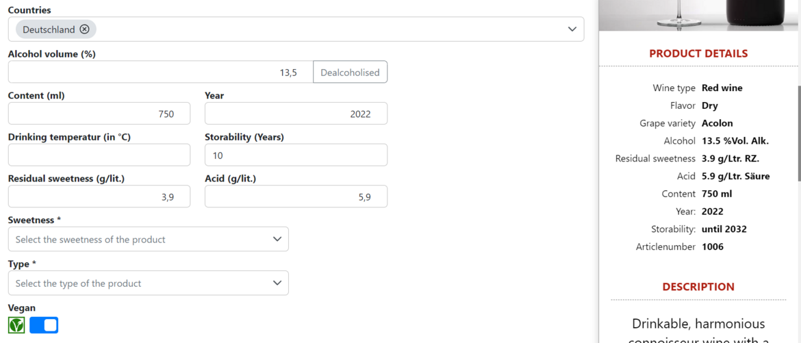 This section is for general product information. Here we have integrated further useful information for wine lovers, which you can fill in as required. This section is for general product information. Here we have integrated further useful information for wine lovers, which you can fill in as required.