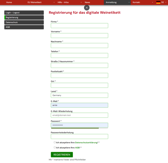 E Label Registrierung E Label Registrierung
