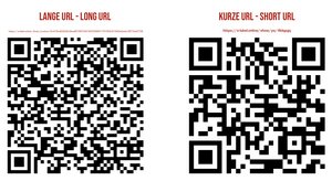 Hier sehen Sie den Unterschied zwischen den Beiden QR Codes, einmal mit der langen URL und einmal mit der Kurzen URL