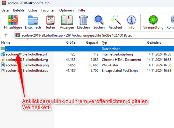 Aufruf des online gestellten Weinetiketts - E-Label