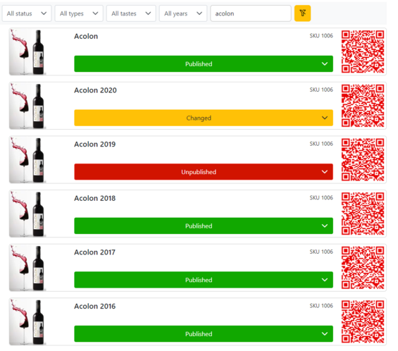List with the most important data incl. QR code for direct scanning, the product image and the status List with the most important data incl. QR code for direct scanning, the product image and the status