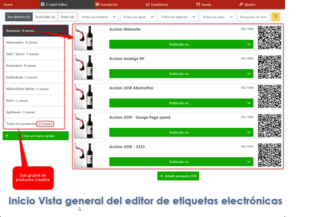 Pantalla de inicio del software E Label para etiquetas digitales de vino con código QR