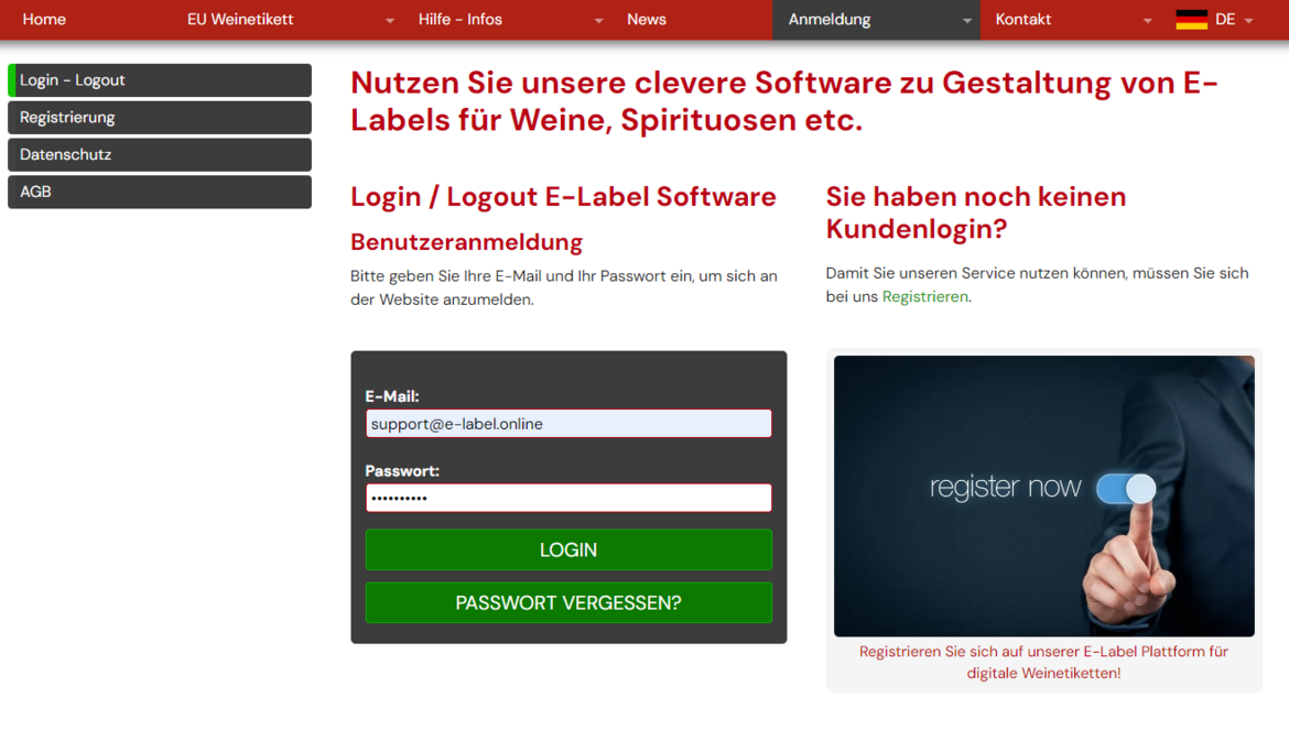 Login bei e-label.online