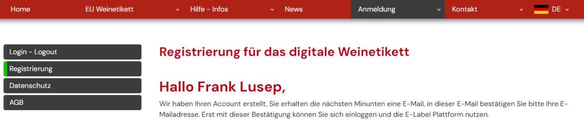 Die Meldung nach dem Speichern Ihrer Daten Die Meldung nach dem Speichern Ihrer Daten