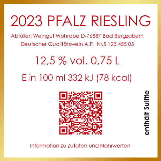 Minimum EU requirement for a wine label E label. 