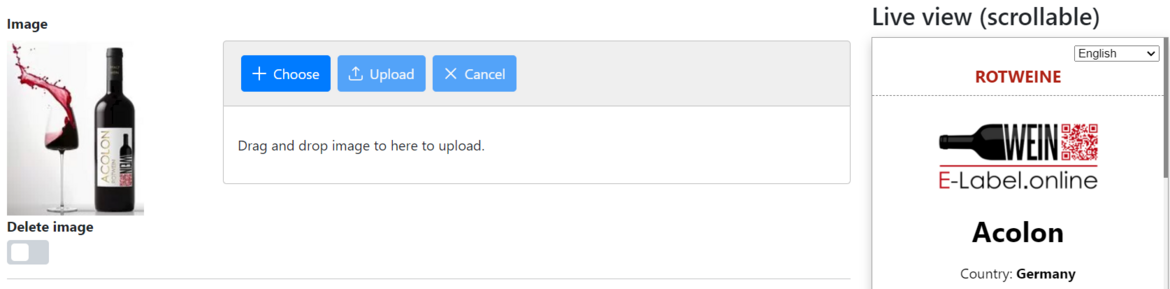 The upload field for the product image. You can drag and drop the image and click upload, or select it directly from your computer. The upload field for the product image. You can drag and drop the image and click upload, or select it directly from your computer.