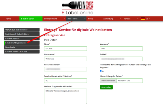 E-Label Eintrags-Service für registrierte Kunden, nur sichtbar, wenn Sie eingeloggt sind. E-Label Eintrags-Service für registrierte Kunden, nur sichtbar, wenn Sie eingeloggt sind.