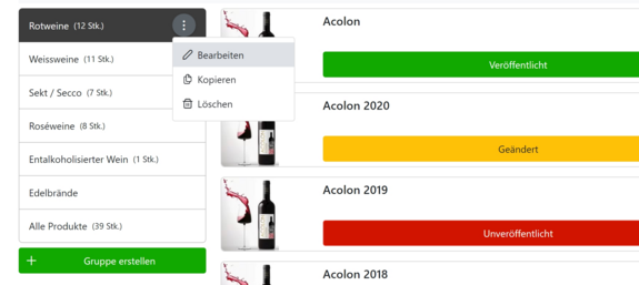 E-Label Gruppen für Weine können kopiert werden