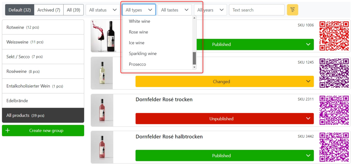 Easily filter QR codes from digital wine labels