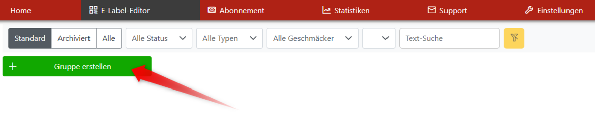Nach Login erscheint die E-Label Editor Startseite
