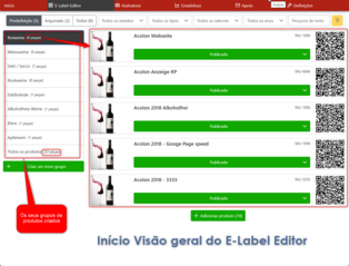 Ecrã inicial do software E Label para rótulos de vinho digitais com código QR