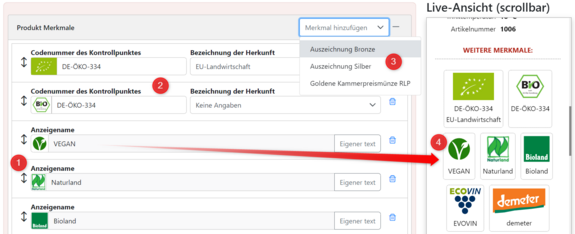 Wein Merkmale hinzufügen - BIO VEGAN