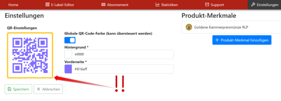 ACHTUNG! Bitte beachten Sie immer den Farbkontrast Ihres QR-Codes, wenn dieser GELB - umrandet wird, dann reicht der Kontrast NICHT aus! 