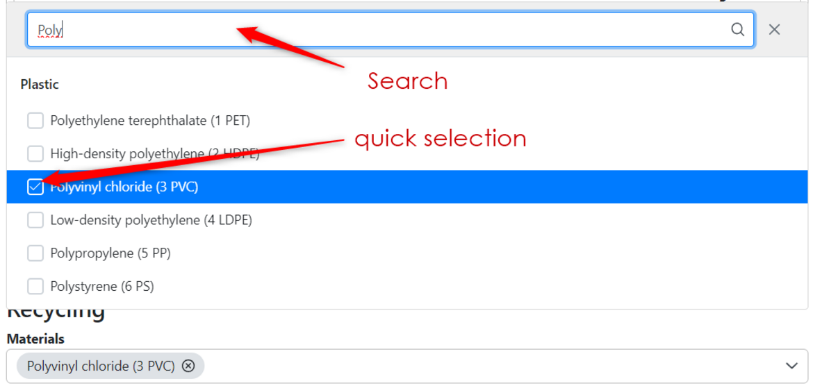 Select or search for recycling information by mouse click Select or search for recycling information by mouse click